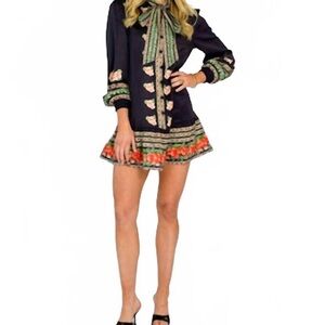 Floral Black Dress with Bow Tie